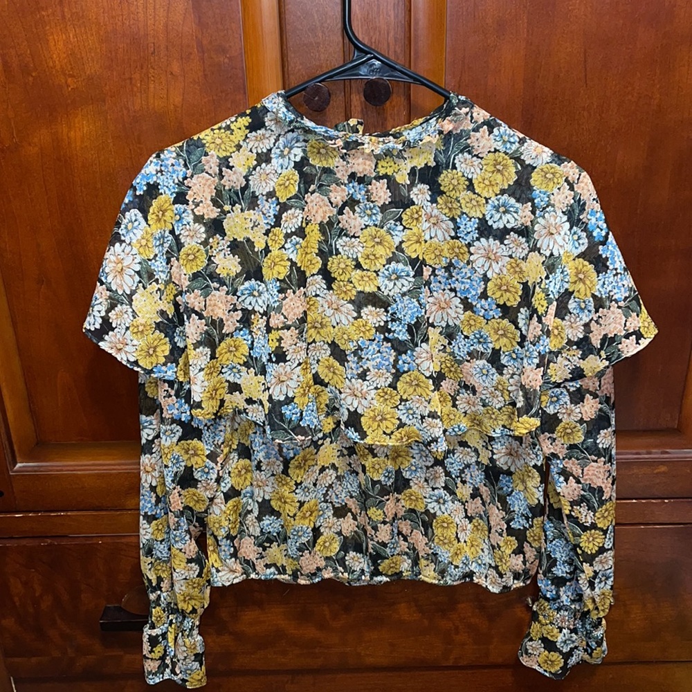 5 for $25🎈Zara sheer floral ruffle tiered blouse